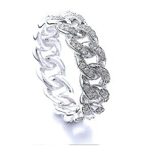 8mm Iced White Gold Plated Sterling‎ Cuban Chain Ring, Adjustable